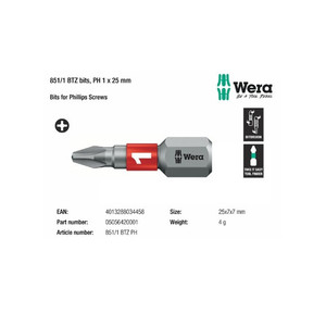 Mata Obeng Plus PH 1 x 25 mm Wera 05056420001 Bits Phillips Screws