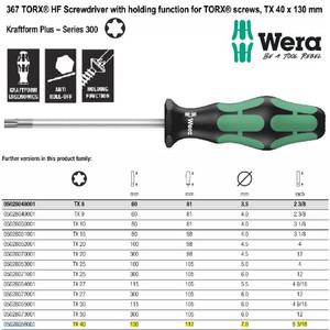 Obeng Bintang TX 40 x 130 mm Wera 05028056001 HF Torx Screws