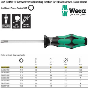 Obeng Bintang TX 8 x 60 mm Wera 05028048001 HF Torx Screws