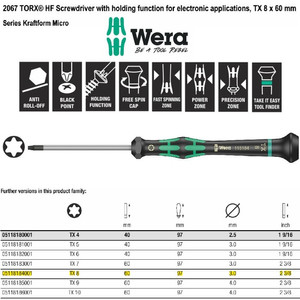 Obeng Bintang TX 8 x 60 mm Wera 05118184001 Mirco S/Driver for TORX®