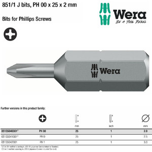 Mata Obeng Plus PH 00 x 25 mm Wera 05135040001 Bit for Phillips Screws