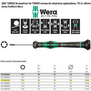 Obeng Bintang TX 3 x 40 mm Wera 05118037001 Mirco S/Driver for TORX®