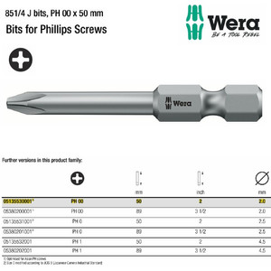 Mata Obeng Plus PH 00 x 50 mm Wera 05135530001 Philips Bits