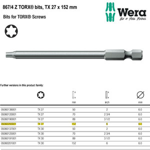 Mata Obeng Bintang TX 27 x 152 mm Wera 05060200001 Bits TORX Screws