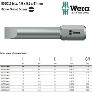 Mata Obeng Minus 1.0 x 5.5 x 41 mm Wera 05057213001 Bit Slotted Screws