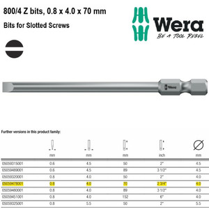 Mata Obeng Minus 0.8 x 4.0 x 70 mm Wera 05059478001 Slotted