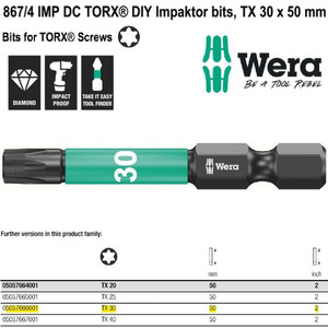 Mata Obeng Impaktor TORX® TX 30 x 50 mm Wera 05057666001 TORX® bits