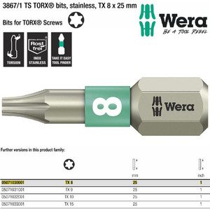 Mata Obeng Bintang TX 8 x 25 mm Wera 05071030001 Stainless Torx Screws