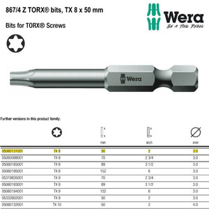 Mata Obeng Bintang TX 8 x 50 mm Wera 05060131001 Bits TORX Screws