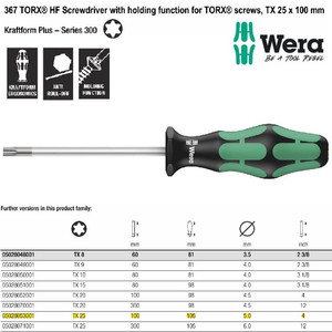 Obeng Bintang TX 25 x 100 mm Wera 05028053001 HF Torx Screws