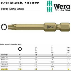 Mata Obeng Bintang TX 10 x 50 mm Wera 05135176001 Bit for Torx Screws