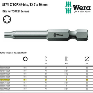 Mata Obeng Bintang TX 7 x 50 mm Wera 05160830001 Bits TORX Screws