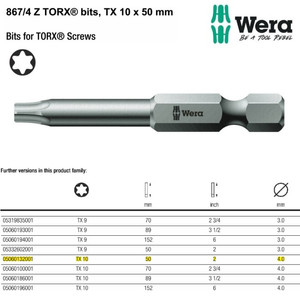 Mata Obeng Bintang TX 10 x 50 mm Wera 05060132001 Bits TORX Screws