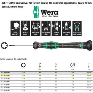 Obeng Bintang TX 2 x 40mm Wera 05118036001 Mirco S/Driver for TORX®