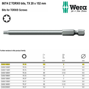 Mata Obeng Bintang TX 20 x 152 mm Wera 05060198001 Bits TORX Screws