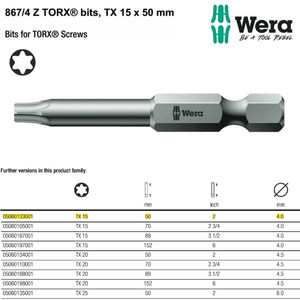 Mata Obeng Bintang TX 15 x 50 mm Wera 05060133001 Bits TORX Screws