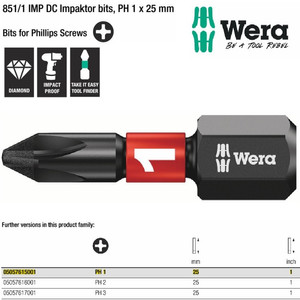 Mata Obeng Impaktor Plus PH 1 x 25 mm Wera 05057615001 Phillips Screws