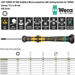 Obeng Bintang ESD TX 4 x 40 mm Wera 05030400001 HF Torx Screws