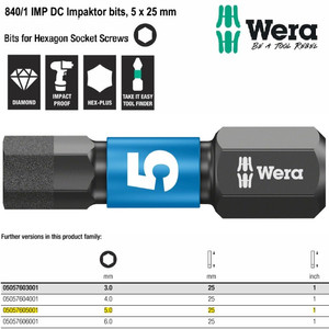 Mata Obeng Impaktor Hex 5 x 25 mm Wera 05057605001 Hexagon Bits