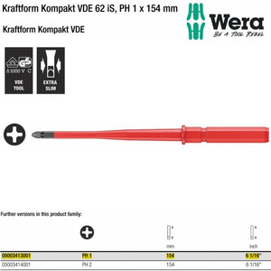 Mata Obeng 62 iS PH 1 x 154 mm Wera 05003413001 Kraftform Kompakt VDE