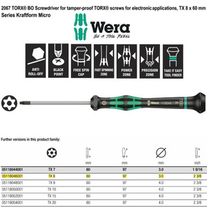 Obeng Bintang BO TX 8 x 60 mm Wera 05118046001 Mirco S/Driver for TORX