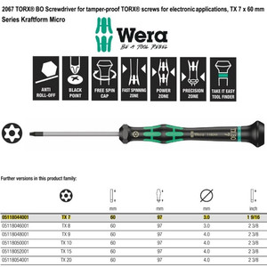 Obeng Bintang BO TX 7 x 60 mm Wera 05118044001 Mirco S/Driver for TORX