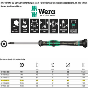 Obeng Bintang BO TX 10 x 60mm Wera 05118050001 Mirco S/Driver for TORX