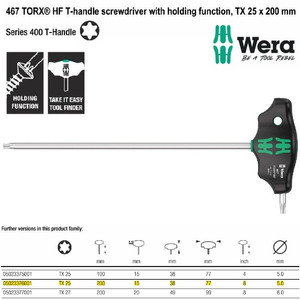 Kunci T Bintang TX 25 x 200 mm Wera 05023376001 HF TORX® Screwdriver