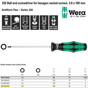 Obeng Ball Hex 3.0 x 100 mm Wera 05022805001 Hexagon Socket Screws