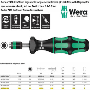 Obeng 7441 1/4" - 1.2 - 3.0 Nm Wera 05074701001 Torque Adjustable Bit