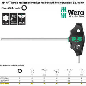 Kunci T Hex-Plus 6 x 200 mm Wera 05023348001 HF Hexagon Screwdriver