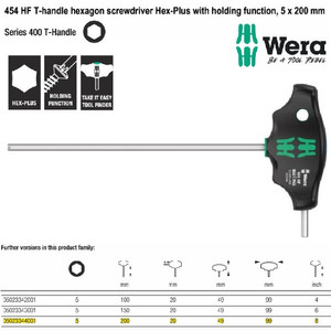 Kunci T Hex-Plus 5 x 200 mm Wera 05023344001 HF Hexagon Screwdriver