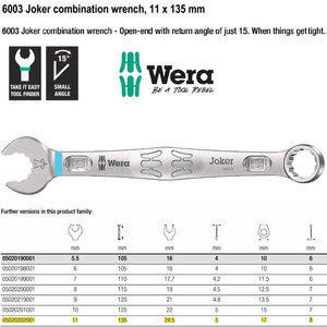 Kunci Ring Pas 11 x 135 mm Wera 05020202001 Joker Combination Wrench