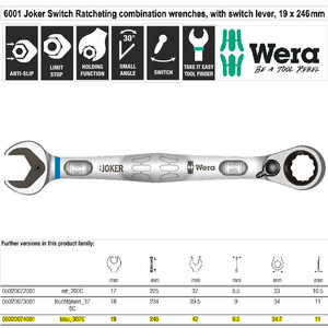 Kunci Ring Pas Ratchet Switch Lever 19 x 246 mm Wera 05020074001 Joker