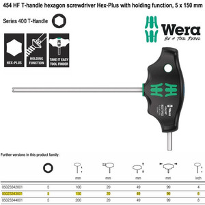 Kunci T Hex-Plus 5 x 150 mm Wera 05023343001 HF Hexagon Screwdriver