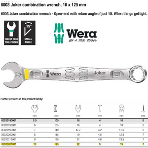 Kunci Ring Pas 10 x 125 mm Wera 05020201001 Joker Combination Wrench