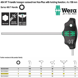 Kunci T Hex-Plus 4 x 150 mm Wera 05023339001 HF Hexagon Screwdriver