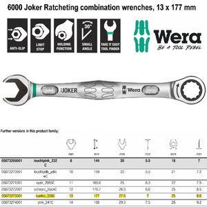 Kunci Pas Ring Ratchet SW 13 x 177 mm Wera 05073273001 Joker