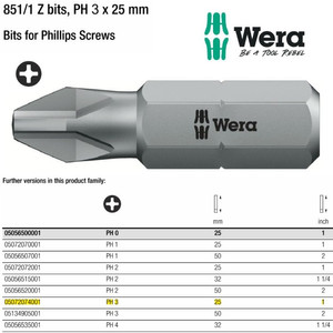 Mata Obeng Plus PH 3 x 25 mm Wera 05072074001 Bits for Phillips Screws