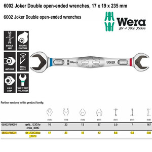 Kunci Pas Joker double open-end spanner 17+19x235 mm Wera 05003765001