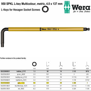 Kunci L Hex-Plus Metric 4.0 x 137 mm Wera 05022608001 Ball Point L-Key