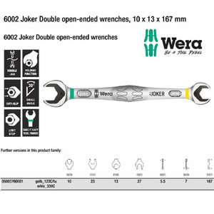 Kunci Pas Joker double open-end spanner 10+13x167 mm Wera 05003760001