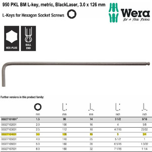 Kunci L Hex-Plus Metric 3.0 x 126mm Wera 05027104001 Ball Point L-Key