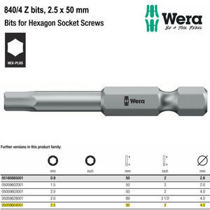 Mata Obeng Hex 2.5 x 50 mm Wera 05059604001 Bits for Hexagon Screws