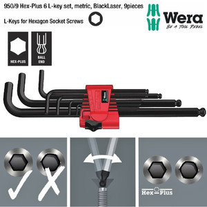 Kunci L Hex-Plus 6 Metric Set Wera 05022086001 Ball Point L-Key , 9 Pc