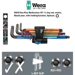 Kunci L Hex-Plus Metric Set Wera 05022210001 Ball Point L-Key, 9 Pc