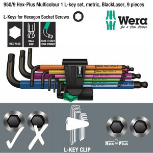 Kunci L Hex-Plus Metric Set Wera 05022089001 Ball Point L-Key, 9 Pc