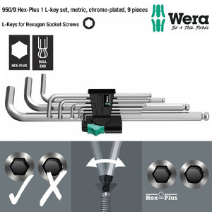 Kunci L Hex-Plus Metric Set Wera 05022087001 Ball Point L-Key, 9 Pc