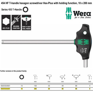 Kunci T Hex-Plus 10 x 200 mm Wera 05023355001 HF Hexagon Screwdriver