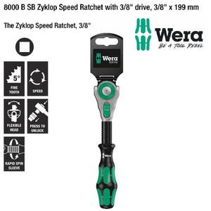 Gagang Shock Drive 3/8" x 199 mm Wera 05073261001 Zyklop Speed Ratchet